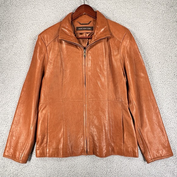 Marc New York Woman's Leather Jacket Size XL Super Soft Jacket! Tan - Picture 1 of 12